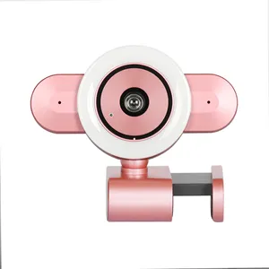 Lindo más popular de alta calidad 4MP USB Webcam Cámara WebCam con luz micrófono conductor PC portátil para vivir 2K rosa