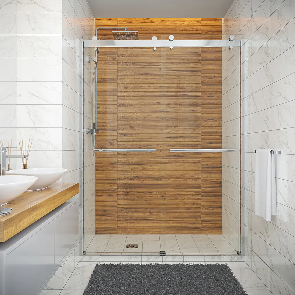 wholesale aluminum hardware frameless tempered glass double sliding shower door