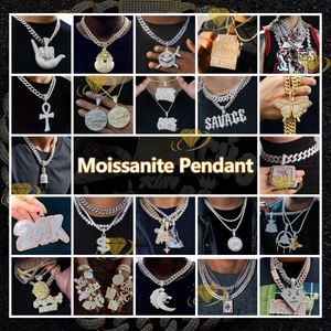 Nombre inicial personalizado Pass Diamond Tester Shinning Iced Out Jewelry Baguette Moissanite 925 Sterling Silver Men Letters Pendant - Product Image 5