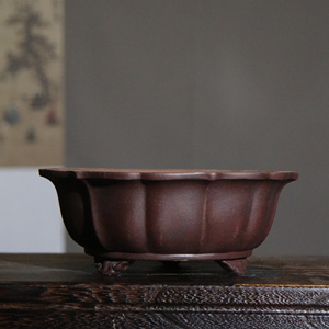 Purple <b>Clay</b> Lotus Shaped Bonsai <b>Pot</b> Handmade Chinese Japanese Style Desktop Art Planters - Product Image 1