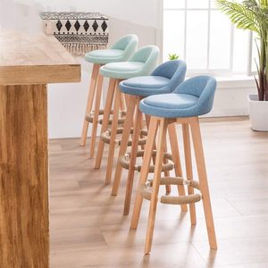 Taburetes de mostrador de cocina de espalda baja clásica rústica nórdica, silla de cocina, silla de <span class=keywords><strong>Bar</strong></span> de madera de goma, taburete de <span class=keywords><strong>Bar</strong></span> giratorio de madera con reposapiés - Product Image 5