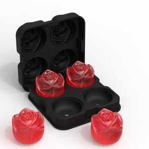 Moule à glaçons en silicone en forme de rose pour whisky, sans BPA, à démoulage facile, 4 cavités, 2,5 pouces, grandes plaques à glaçons en forme de rose - Product Image 1