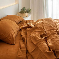 Parure de lit quatre pièces en coton/polyester 100 % couleur unie, vente en gros, style lin français naturel, housse de couette 400TC
