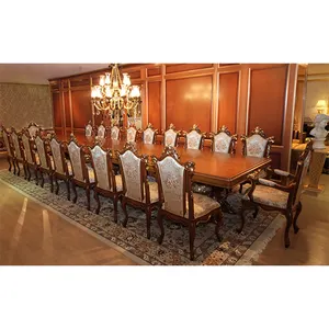 High end solid wood super big dining table classic antique 20 seater long dining room furniture set