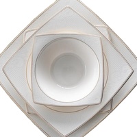 24-teiliges New Bone China Geschirrset mit Goldrand Spülmaschinenfest für Hotel- und Restaurantnutzung