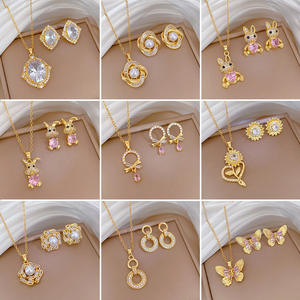 100 Styles de luxe 18k plaqué or chaîne en acier inoxydable Zircon cristal pendentif collier boucles d'oreilles ensemble de bijoux pour les femmes cadeau - Product Image 5