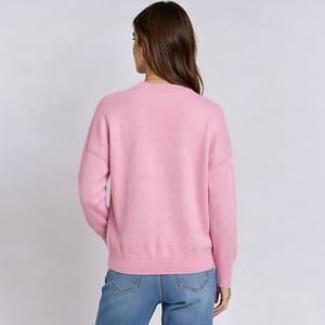 Pink Letter Jacquard Sweater Women Crew Neck Long Sleeve Knitted <b>Pullover</b> Casual <b>Jumper</b> Custom - Product Image 2