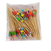 ESTICK Piques à cocktail en bambou et fleurs acryliques multicolores, à usage unique, pour garnitures alimentaires, buffets et traiteurs