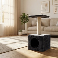 Arbre à chat moderne compact pour intérieur, tour à chat en peluche, griffoir, maisonnette pour chat, jouet en sisal FIRSTWELL 60cm 2 niveaux