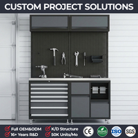 Combiné établi et armoire à outils métallique avec 7 tiroirs, poubelle, boîte de rangement et panneau perforé pour organisateur de garage OEM