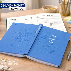 180 °   Planificateur quotidien et hebdomadaire A5 non daté, fournitures de bureau et scolaires, faible MOQ, OEM, personnalisable, carnet en tissu imperméable en lin - Product Image 1