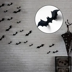 هالوين 3D الخفافيش الديكور الأسود العنكبوت ملصقات جدار البلاستيك الخفافيش العنكبوت ل أبواب نوافذ الديكور
