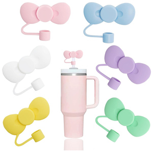 Grazioso fiocco con nodo da 10mm 30oz da 40 once <span class=keywords><strong>tazza</strong></span> accessori riutilizzabili punte in paglia copri coperchi in Silicone morbido cappello con cappello in paglia - Product Image 6
