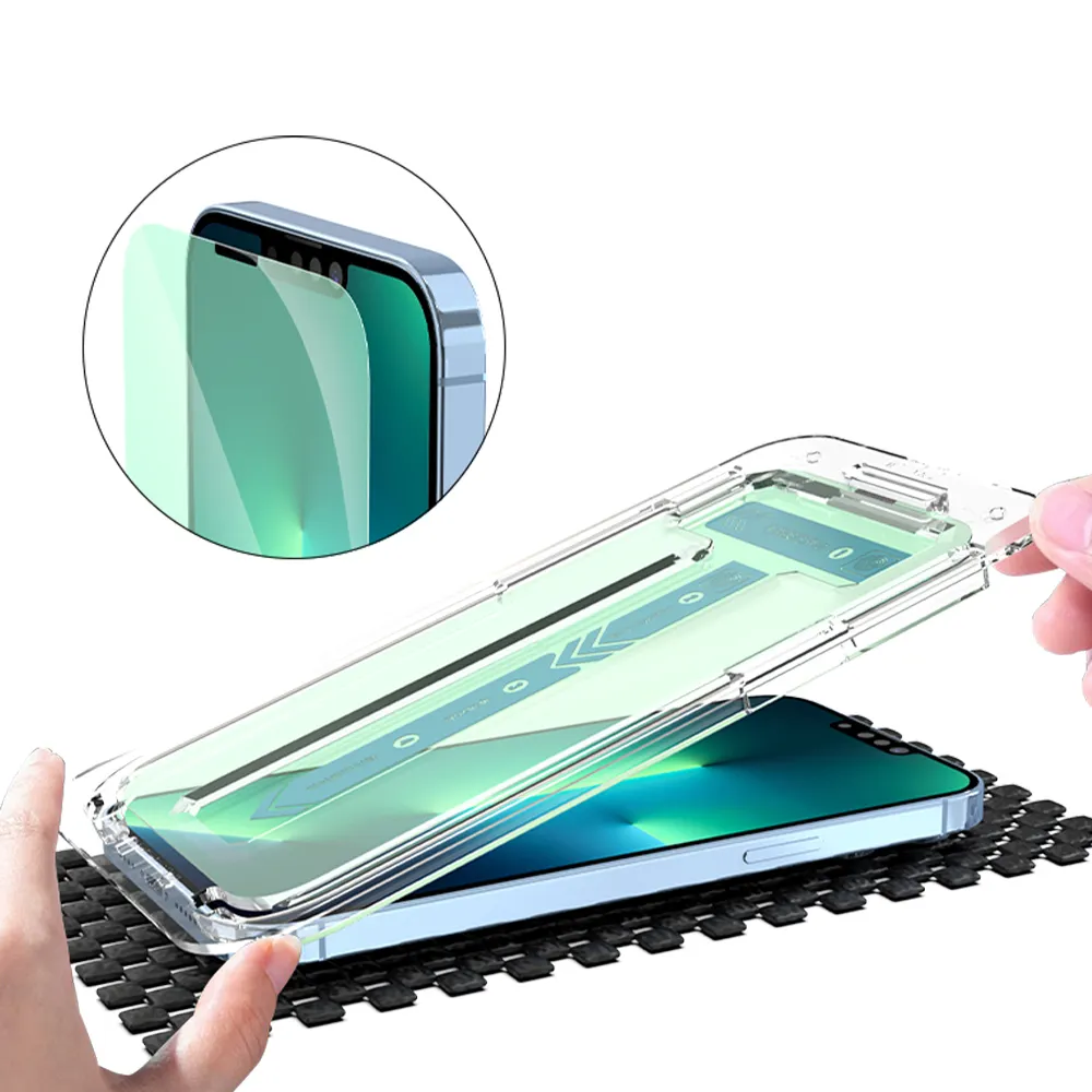 Easy App Anti-green light Tempered Glass Automatic Alignment Kit For Iphone 13 Screen Protec tor With Easy Installation Frame