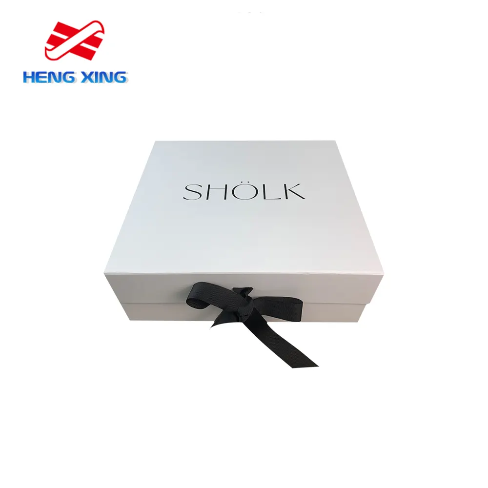 HENGXING Luxury Foldable White Cardboard Paper Shoes Box Magnetic Box Packaging Rigid Packaging Gift Boxes With Ribbon