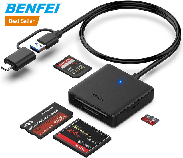 BENFEI Memory Card Reader 4 In1 USB USB-C to SD MS CF Card Reader Adapter Compatible with iPhone 15 Pro
