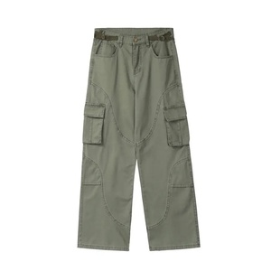 TKAN119D Pantalon cargo multi-poches à jambe droite et à jambe large pour homme 100% toile de coton taille moyenne - Product Image 2