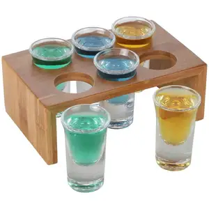 Custom Dikke Mini Wijn Glas Shot Glazen Houten Lade Houder Drinken Wodka Whisky Shot Glazen Set