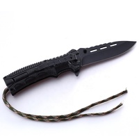 Couteau de poche pliable de survie en acier inoxydable noir avec sifflet et allume-feu pour le camping