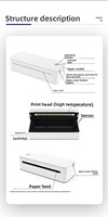 NORGEE Printer Tato Portabel Nirkabel A4 Mini Saku 2-in-1 Baterai 2600mAh Pencetakan Termal / Pengisian Daya USB Type-C