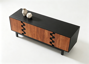 Modern Wave Cutout Wood TV <b>Stand</b>, 4-<b>Door</b> Media Console with Contrasting Finish for Living Room - Product Image 5
