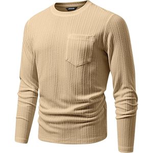 Pull à col rond à manches longues pour homme FOXA, tricot texturé avec poche, mélange de coton et d'élasthanne respirant, vêtements décontractés - Product Image 5