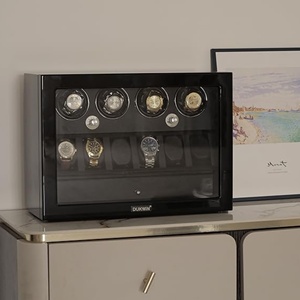 Scatola di Lusso per <span class=keywords><strong>Orologi</strong></span> Meccanici Automatici, Espositore in Pelle Nera per 4 <span class=keywords><strong>Orologi</strong></span>, <span class=keywords><strong>Carica</strong></span> Automatica - Product Image 1