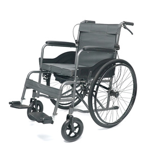 Silla de ruedas manual Xinwang de 24 pulgadas con asiento con función de inodoro para ancianos y discapacitados, de acero al carbono gris hierro. - Product Image 1