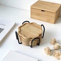 Sous-verre personnalisé en marbre et bois d'acacia, support minimaliste pour sous-verre en bois, uniquement pour sous-verre à café, forme de fleur en bois