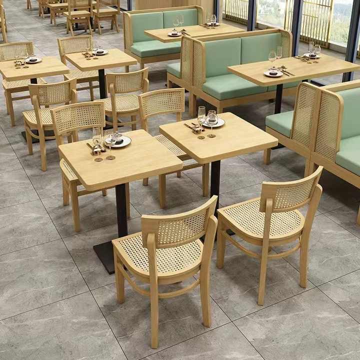 Modern Industrial Retro Furniture Fast Food Cafe Shop Rattan Leather