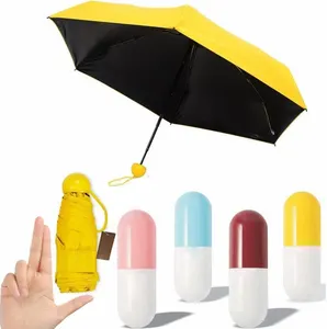 Cápsula de bolso super barata, mini guarda-chuva com proteção uv de cinco dobras com revestimento preto