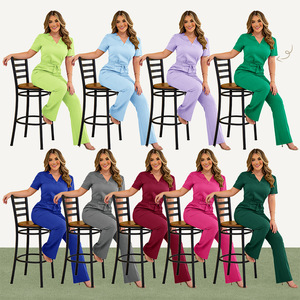 Women's Scrub Set V-Neck Short Sleeve Moisture Wicking Hospital Uniforms For Doctor Nurse Dentist Salon Use - Product Image 3