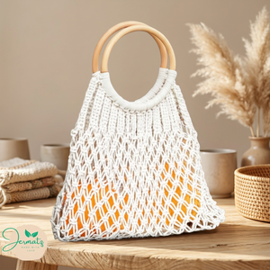Bolso de mano bohemio de yute tejido con asa de madera, diseño hueco y decoración de borlas para la playa, uso diario, bolso de mujer - Product Image 4