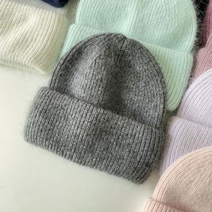 Gorro de invierno de piel de conejo de Angora de Color sólido al por mayor, gorro de punto de estilo de esquí con puños clásicos de pescador para hombre y mujer con logotipo personalizado - Product Image 6