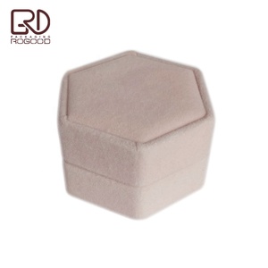 Pink velvet hexagon cardboard gift box for ring earring necklace P1378