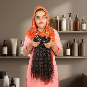 Extensions de cheveux humains Remy vierges vietnamiens, ondulés profonds, alignés sur les cuticules, en gros, double trame, fabriquées à la machine - Product Image 1