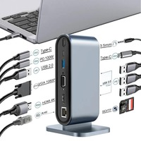 Station d'accueil Type C 12 en 1, USB 3.0, RJ45, lecteur de cartes TF/SD, charge PD, HDTV 4K, VGA, 3,5 mm, hub USB C pour Macbook, ordinateur portable, PC, hub Type C