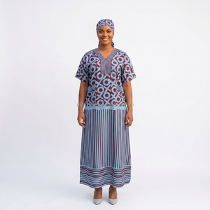 Pronta Consegna: Abito Lungo da Donna Stile Europeo e Americano, Nuova Collezione Autunno 2025, Moda Africana con Motivi Geometrici, Scollo a V, Maniche Corte, Vestibilità Ampia - Product Image 3