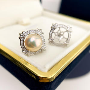 Accesorios de Plata S925 para DIY con Perlas, Hermosos Pendientes de Plata con Cuentas Redondas de 7-10mm, Bandeja Vacía para Pendientes 20884 - Product Image 4