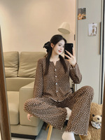 Pyjamas Printemps/Été/Automne - Cardigan en Soie à Manches Longues pour Femmes, Vêtements de Maison Décontractés, Ensemble Cartoon Populaire