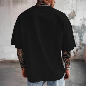 T-shirt oversize noir pour homme, été, 100% coton, manches courtes, imprimé graphique, streetwear - Product Image 4