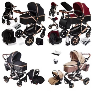 Poussette bébé 3-en-1 en promotion, châssis en alliage d'aluminium, repose-pieds réversibles, siège auto, siège haute, pliable, sac à couches, poignée en PU - Product Image 4