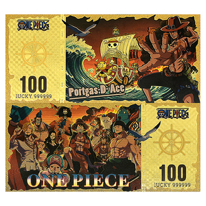 Ensemble de billets de banque recto-verso en feuille d'or One Piece, 100 pièces, collection de monnaies d'anime japonais, cadeau pour les fans de Luffy, Zoro, Nami, Sanji, Brook, Ace - Product Image 4