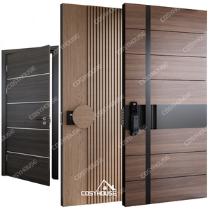 Puerta delantera de madera de nogal de lujo, entrada Exterior de seguridad sólida para Villa, apartamento, casa residencial, entrada principal, diseño moderno - Product Image 1