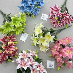 Bouquet de lys en soie réaliste 3D Queyiyi Flowers, 9 têtes, fleur artificielle pour mariage, décoration intérieure, accessoires de photographie - Product Image 1