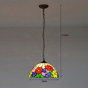 LongHuiJing Mediterranean Stained Glass Tiffany LED Pendant <b>Light</b> Adjustable Height 80cm Single Bulb Warm White Middle 360 - Product Image 3