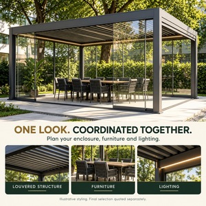Pergola motorisée en aluminium à lames orientables Senfey Modern <span class=keywords><strong>4</strong></span> <span class=keywords><strong>saisons</strong></span> avec mur en verre coulissant pour villa, jardin, parc - Product Image 2