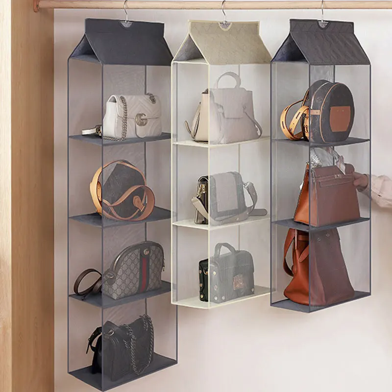 3 Layer Hanging Handbag Organizer Transparent Storage Organiser Clear Sundry Bag for Wardrobe Closet