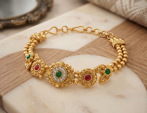 DIVYORO Classic Luxury Intricate Filigree Gold Plated <b>Copper</b> Brass <b>Bracelet</b> Featuring Gemstone Cluster Women's Festive Fashion - Product Image 1