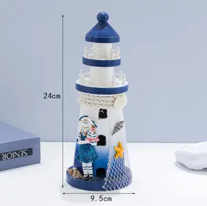 Lighthouse decoration wooden table decoration ocean wind small wooden tower ring create props model decoration